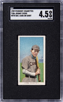 1909-11 T206 White Border Johnny Evers, With Bat, Cubs on Shirt – SGC VG-EX+ 4.5